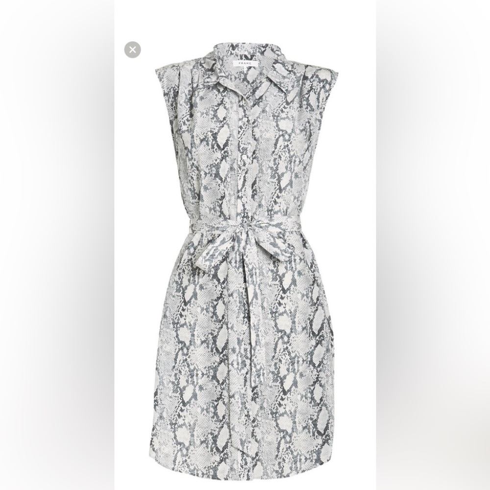 Frame Silk Midi Sleeveless Button Down Dress in Snake Python Print